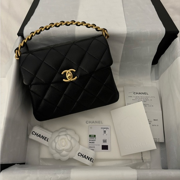 CHANEL 🖤 24S Black Caviar Leather Rue Cambon Mini Top Handle Bag - Picture 3 of 16